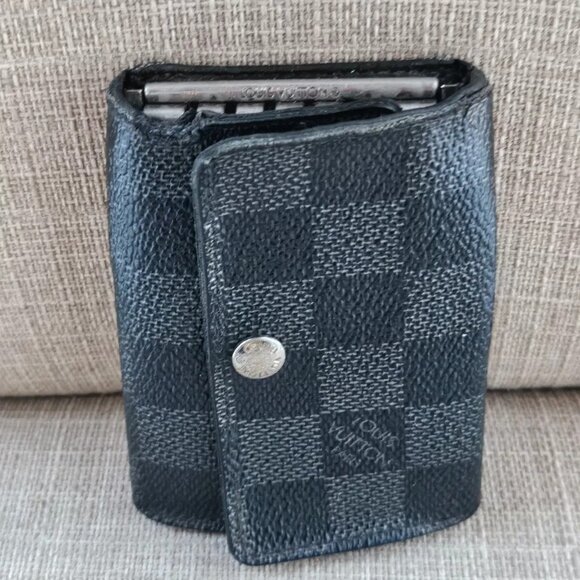 Louis Vuitton Paris Keychain Keyfob BlackGray Leather Key Holder Made in France - Picture 7 of 12